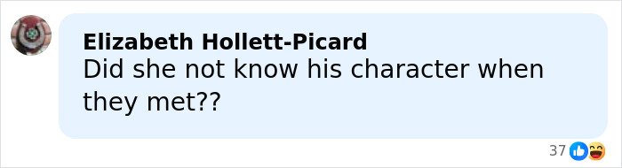 Comment by Elizabeth Hollett-Picard questioning if she knew his character when they met, discussing Melania age gap dating Trump.