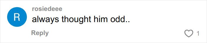 User comment on social media saying always thought him odd with one like, related to Sacha Baron Cohen message to ex-wife Isla Fisher after divorce.