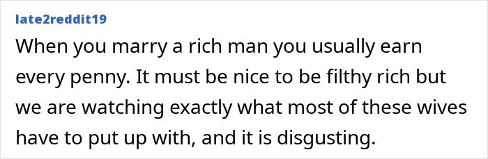 Screenshot of a Reddit comment discussing the challenges faced by wealthy wives, related to Melinda French Gates and Epstein files.