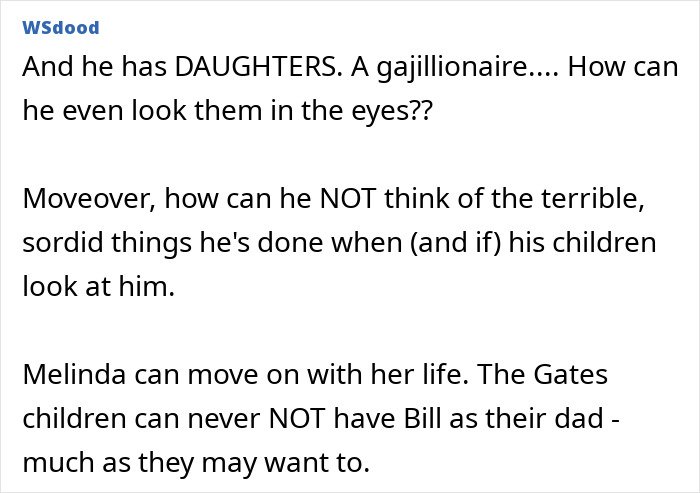 Text post discussing Melinda French Gates, Bill Gates, and their children in relation to Epstein files claims.