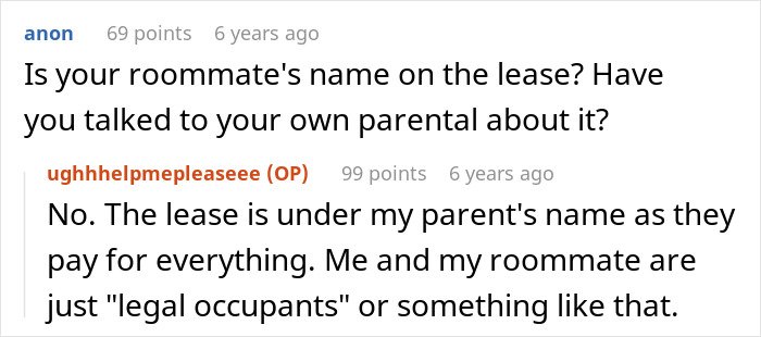 Text conversation about a woman&rsquo;s roommate&rsquo;s parents using a spare key and acting like babysitters.