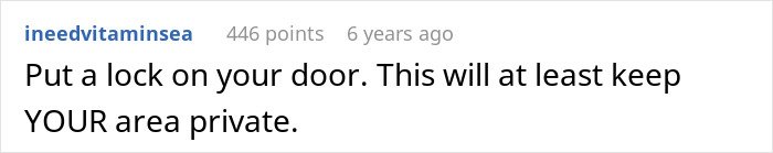 Comment advising to put a lock on the door to keep the area private after roommate&rsquo;s parents use spare key.