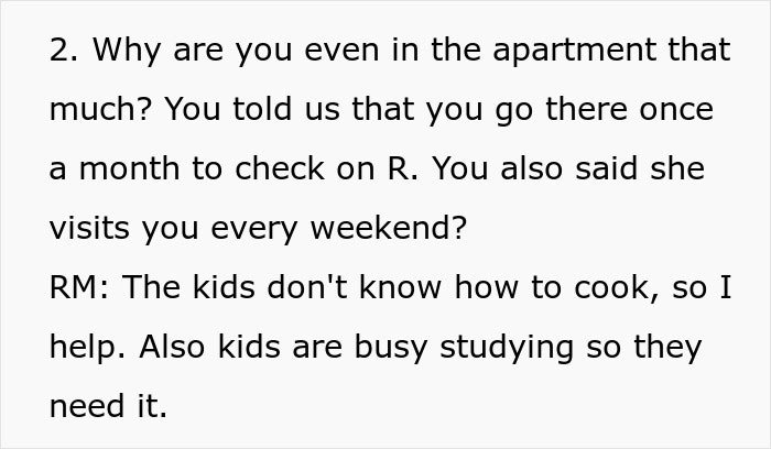 Text conversation highlighting a woman stunned as roommate&rsquo;s parents use spare key to enter and act like babysitters.