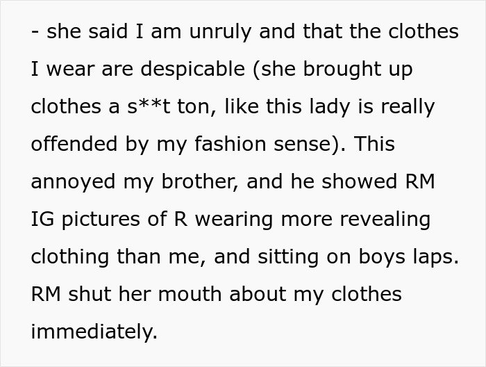 Text discussing conflict over fashion sense and revealing clothing, highlighting a woman&rsquo;s stunned reaction to roommate&rsquo;s parents using spare key.