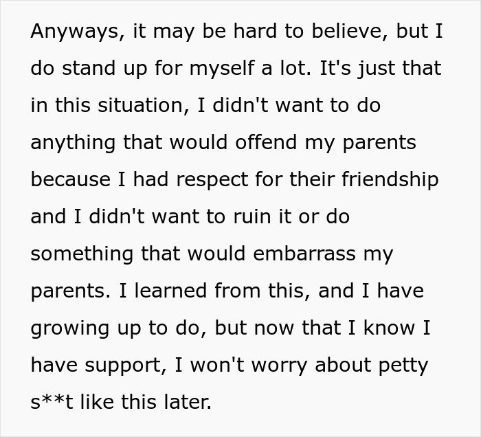 Text excerpt about a woman reflecting on respect and boundaries after roommate&rsquo;s parents use a spare key and act like babysitters.