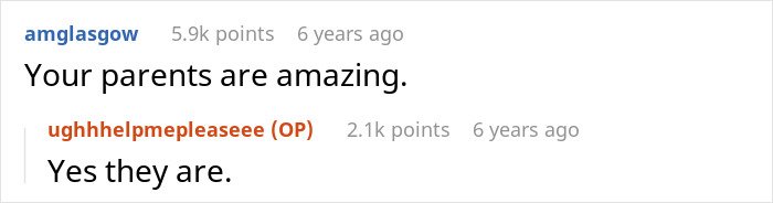 Screenshot of a Reddit comment thread where a woman is stunned by roommate&rsquo;s parents using a spare key and acting like babysitters.
