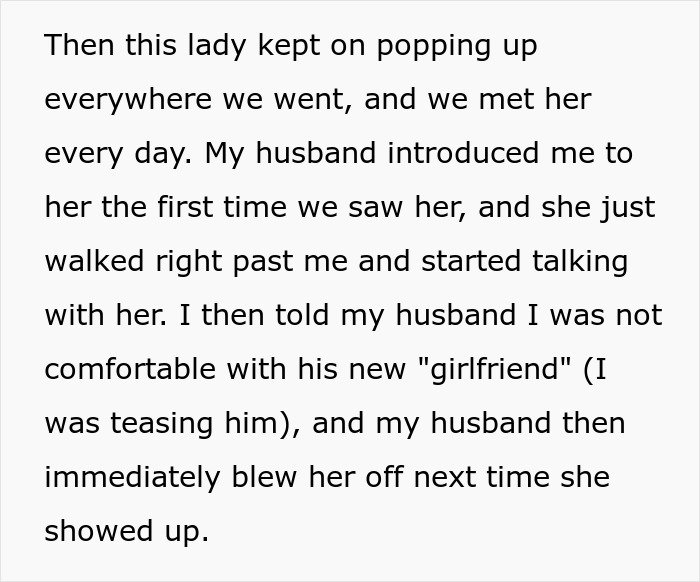 Text excerpt showing a woman&rsquo;s story involving her husband and a repeated encounter with another lady.