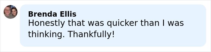 Screenshot of a Facebook comment by Brenda Ellis expressing relief about the quick return of four missing kids to their dad.