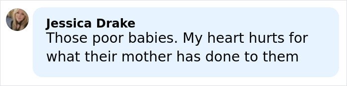 Comment from Jessica Drake expressing sympathy for four missing kids returned to dad after mom's doomsday abduction.