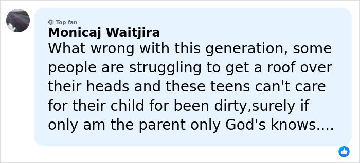 Facebook comment criticizing young parents neglecting their child, reflecting on the tragic passing of a baby girl.