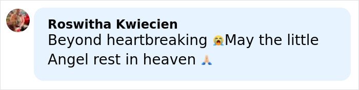 Comment expressing sorrow and praying for peace after the tragic passing of a baby girl in a horrifying exchange between young parents.