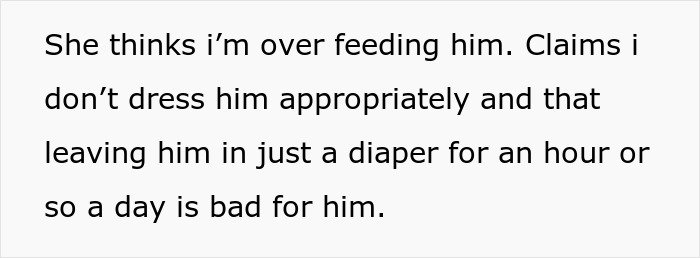 Text excerpt about concerns of overfeeding and child care, highlighting a mom&rsquo;s joke about calling CPS on a woman.