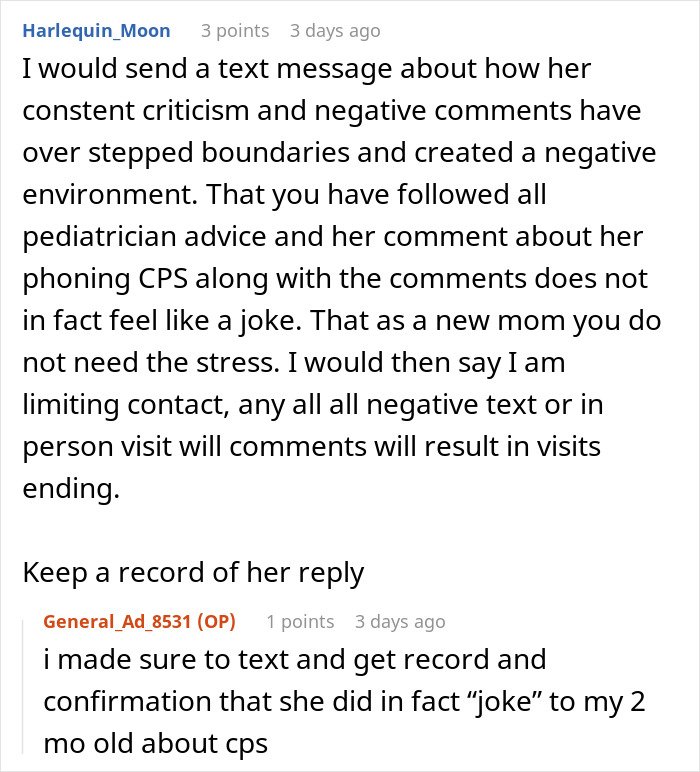 Reddit user discusses mom's joke about calling CPS, sharing advice on handling negative comments and limiting contact.