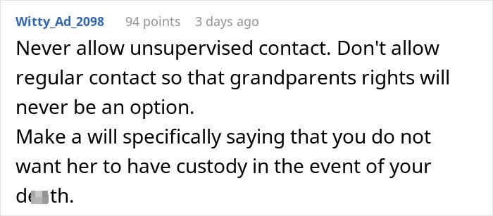 Screenshot of an online comment about custody, grandparents rights, and warnings related to CPS concerns.
