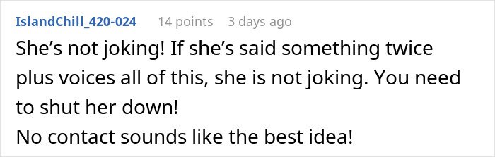 Comment warning about mom&rsquo;s joke and mentioning potential CPS call in an online discussion forum.
