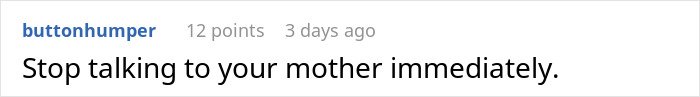 Screenshot of a comment saying Stop talking to your mother immediately in an online discussion about a mom's joke and CPS.