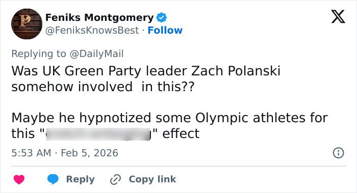 Tweet discussing a manhood scandal and its impact on rule changes in the Winter Olympics involving Olympic athletes.