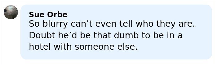 Comment by Sue Orbe discussing blurry image and doubting Timoth&eacute;e Chalamet&rsquo;s hotel appearance with Anamaria Vartolomei.