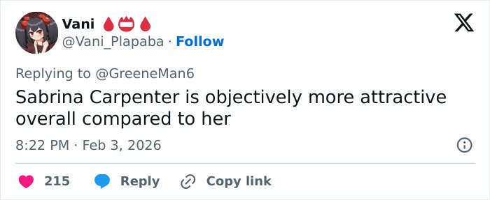 Screenshot of a social media post debating men like Sydney Sweeney and women like Sabrina Carpenter’s attractiveness.