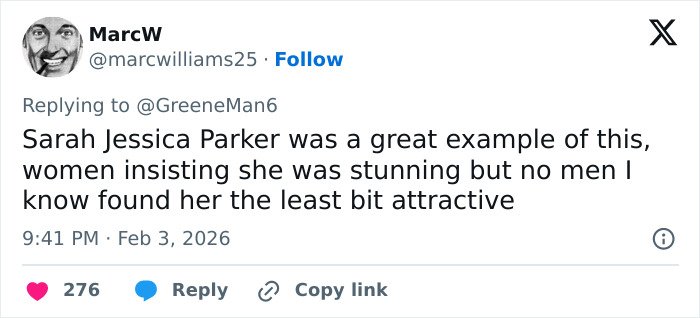 Tweet discussing the viral claim about men liking Sydney Sweeney and women liking Sabrina Carpenter, sparking debate.