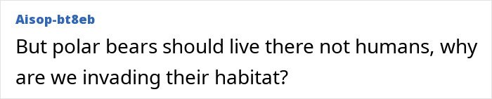 Comment discussing concerns about humans invading the habitat on the world’s darkest island and polar bears’ presence.