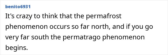 Comment about permafrost and permatrago phenomenon related to the world’s darkest island and residents’ life.