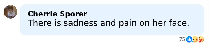 Comment by Cherrie Sporer expressing sadness and pain on a woman’s face in online discussion about Melinda Gates forgiving Bill.