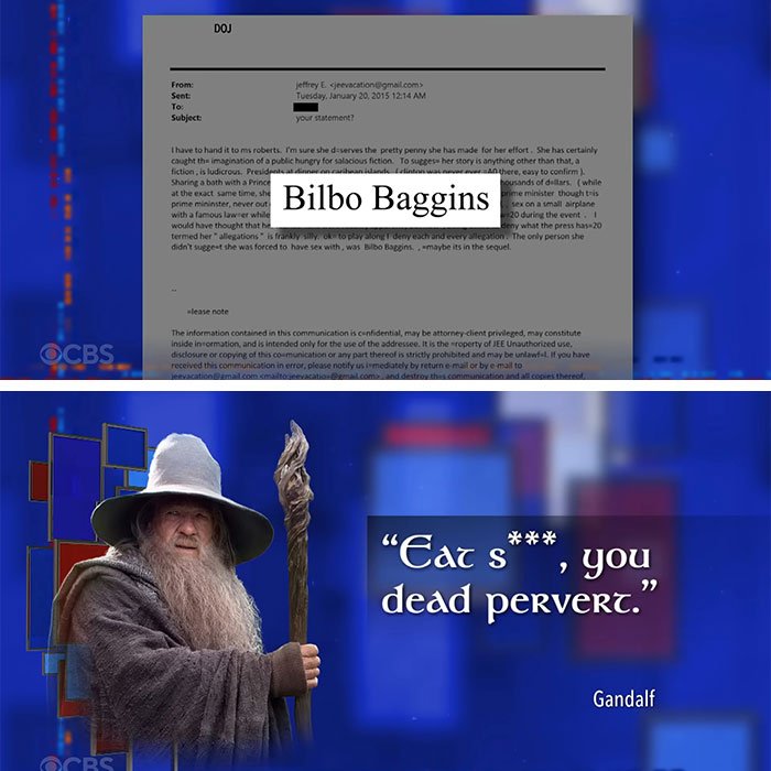 Stephen Colbert’s brutal response after appearing in Epstein files shown with Gandalf meme on TV segment.