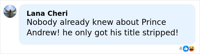 Alt text: Comment about an exotic dancer's shocking allegations involving Epstein and Prince Andrew in a social media post.