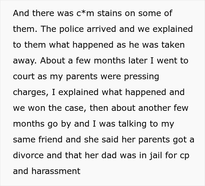 Text describing a creepy dad trying to lie his way out of trouble but ending up in jail despite attempts to avoid charges.