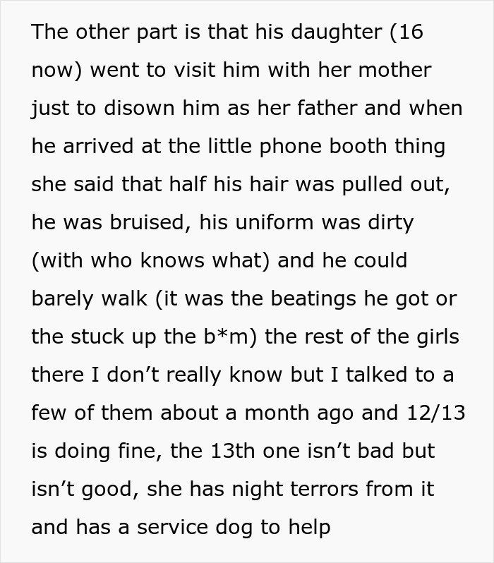 Text describing a creepy dad attempting to lie his way out of trouble but ultimately landing in jail.