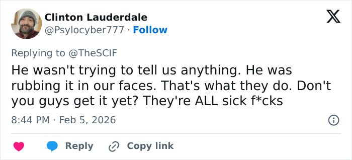 Tweet from Clinton Lauderdale expressing a disturbing theory linking Justin Bieber to Epstein after fans connect Yummy video to email.