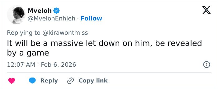 Screenshot of a social media reply mentioning a massive letdown revealed by a game related to viral theory Epstein alive Fortnite.