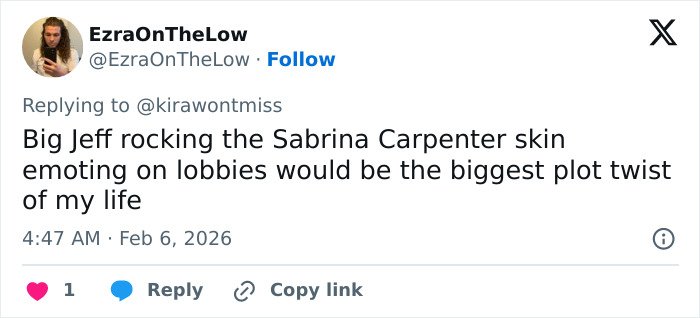 Screenshot of a tweet discussing viral theory claims about Epstein still alive tied to a Fortnite connection.
