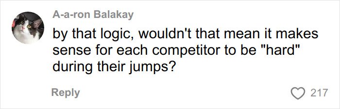 Commenter questions logic behind competitors needing to be "hard" during jumps amid Winter Olympics scandal over acid use.