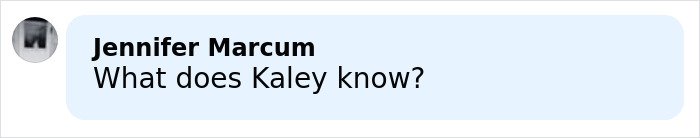 Text message conversation showing Jennifer Marcum asking "What does Kaley know?" referencing Toxic Mom drama involving Kaley Cuoco and Ashley Tisdale.