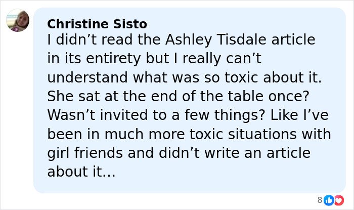 Comment from Christine Sisto discussing the toxic mom drama involving Kaley Cuoco and Ashley Tisdale.