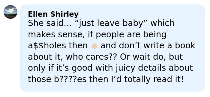 Comment from Ellen Shirley reacting to toxic mom drama involving Kaley Cuoco and Ashley Tisdale online.