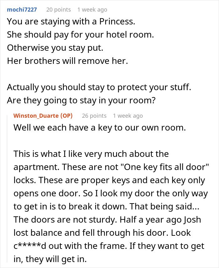 Reddit discussion about guy refusing to pay for hotel to help roommate lie to her conservative family.