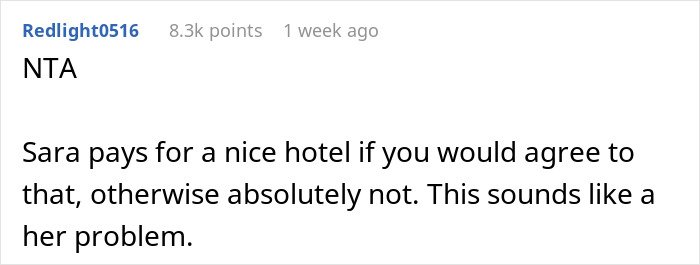 Redlight0516 comment refusing to pay for hotel to help roommate lie to conservative family in online discussion thread.