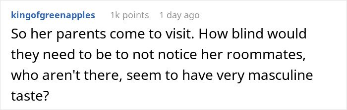 Comment about a guy refusing to pay for a hotel to help his roommate lie to her conservative family.