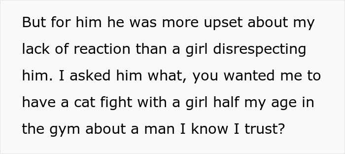 Text excerpt showing a woman venting about her husband leaving her because she trusts him and doesn’t get jealous.