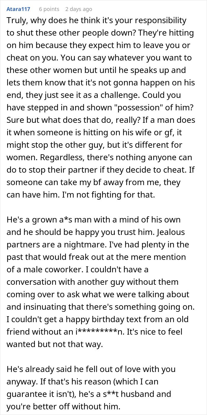 Alt text: Woman vents about husband leaving her due to trust and not being jealous in a heartfelt online comment.
