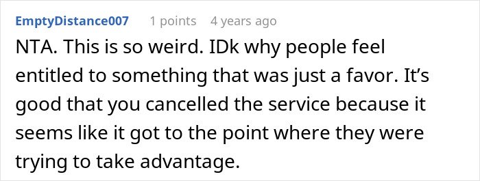 Comment discussing entitlement and coworkers, mentioning someone being met with the police after stopping lunch pickups.
