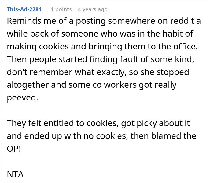Reddit comment discussing coworker entitlement and conflict after stops picking up lunches in the office.