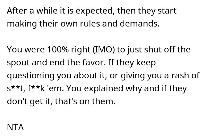 Text message conversation discussing stopping favors due to coworker entitlement and the resulting conflict with the police involved.