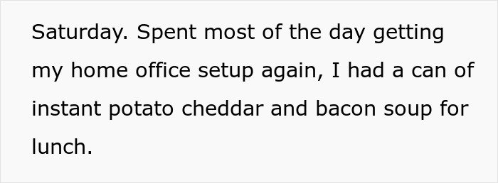 Text excerpt from a story about a coworker refusing to pick up lunches due to entitlement causing conflict with the police.
