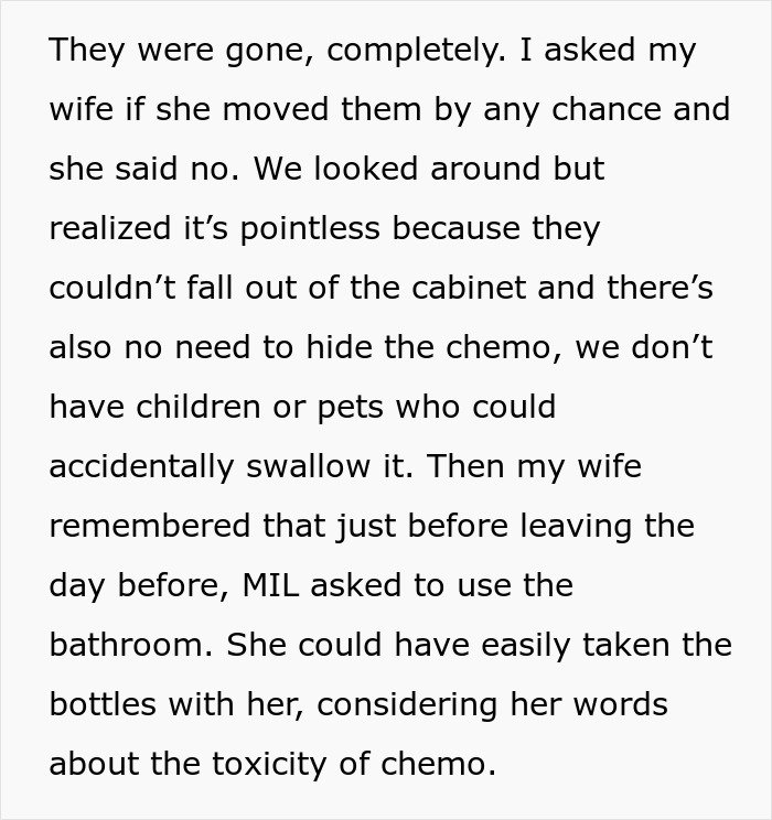 Text describing a man suffering from cancer in his body and in the shape of his mother-in-law affecting his life.