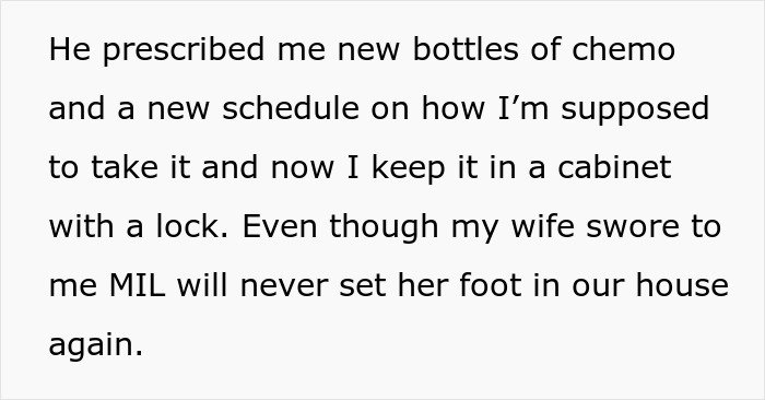 Text excerpt about cancer treatment and family issues, highlighting a man suffering from cancer and his mother-in-law conflicts.