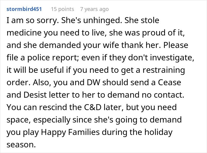 Reddit comment discussing a man suffering from cancer while dealing with issues involving his mother-in-law.